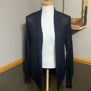 Express black long open front cardigan with sequins & pockets size small